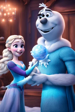 Olaf giving Elsa what for with his big snow balls