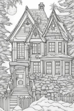 adult coloring pages, christmas house, black and white , clear lines -- ar 9:11