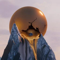 the broken sun melts down the mountain