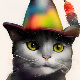 Котик в новогодний шапке акварельный