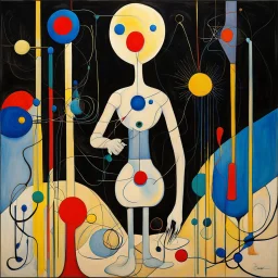 Creeaza o imagine in stil Joan Miro cu reprezentare simbolistica a ideii de comunicare extrasenzoriala telepatica ,paranormal sau hipnoza , schiță în linii bine conturate in culori primare, inspirata din lucrările lui Daniel F. Gerhartz, compozitie complicata și realista, texturi de fibra la detalii cu contrast, capodopera suprarealistă, cu referire la perceptiile extrasenzoriale si subliminale, nemaivăzuta până acum.