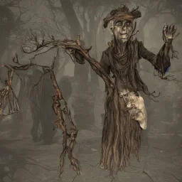 Withered old witch casting spell, 8k graphics