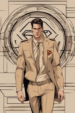 Men winter fashion runway modern clothes inspired by Superman Big logo Superman style clothes, elegant beige tones