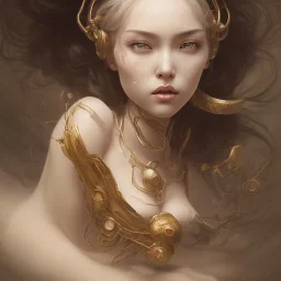 centered, Realist, hyper detailed, head and breast portrait, stunningly pinup as wonderfull japanese woman hot, weet face, daylight, artgerm,Greg rutkowski,vallejo,alphonse mucha