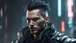 a cyberpunk man, 35 years old, strong
