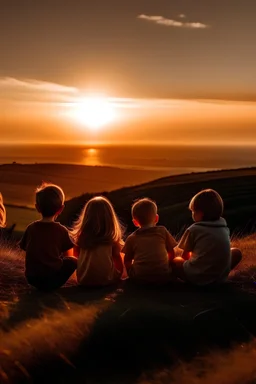 kids watching the big sun over the horizont