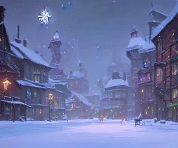 A snowy warlock town with a magical Christmas tree