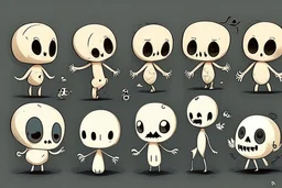 make a bunch of simple hand-drawn spooky and cute cartoon characters with bodies arms, and legs I could draw and make them all different