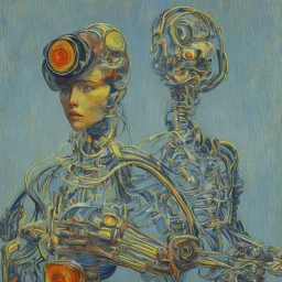 Portrait de femme robot par van gogh couleurs très vives