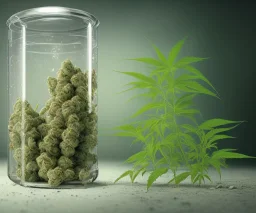 cannabis growing in a bottle beautiful landscape, realistic and natural, detailed full-color , nature, HD photography, perfect composition, gloss, hyperrealism