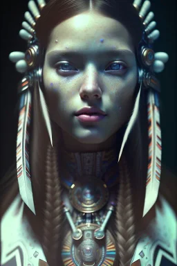 girl, cute, beautiful, Native American, head and shoulders portrait, 8k resolution concept art portrait by Greg Rutkowski, Artgerm, WLOP, Alphonse Mucha dynamic lighting hyperdetailed intricately detailed Splash art trending on Artstation triadic colors Unreal Engine 5 volumetric lighting, long hair, brown eyes, black hair, brown dress, braided hair