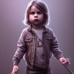 Mystery Kurt cobain toddler, full body, guitar, dramatique, art background, dramatic lighting, volumetric lighting, hyperrealisme, 8k, high quality, lot of details, fit within portrait, hyper realistic, unreal engine 5, uhd