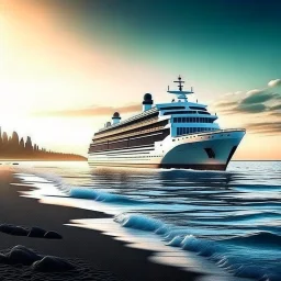 i want to create ai image for photo backgrounds of a ship parked on the shoreof a beautiful