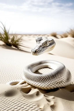 All white textured cobra snake rising her head up , in a desert sands
