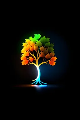 logo, autumn tree, branching, fluorescent. falling leaves