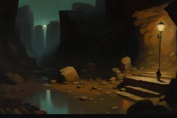 night, rocks, mountains, puddle, sci-fi, very epic, walter leistikow, hans am ende, and ernest welvaert impressionism paintings