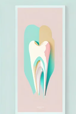 Die cut poster, tooth poster, white background, minimalism illustration, vector, pastel colors