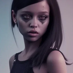 Celebrity Jenna ortega, black make up, black dress, wednesday hair, addams family wednesday style, hyper detail, octane render, unreal engine 5, photorealistic, 8k resulation