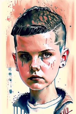 Waterbrush stranger things eleven with short hair illustration