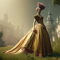 Full body, 3d render, Vivien westwood, 1800's women style, 1800's hair style, 1800's women clothes style, hyper realistic, octane render, unreal engine 5, 8k, palace background, uhd