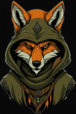 mysterius hunter with fox's mask like realistic style front view