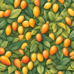 A background with colors of mango and its leaves and some light orange