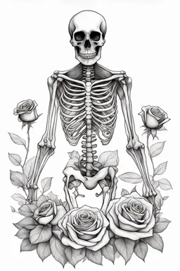 fineline art for Skeleton of a man holding a rose coloring pages‚‚white backgroung sketch‚sketch style‚full body only use out line mandala style‚clean line art white background‚noshadows‚and clear‘and well outlined