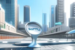 Advertising space in a futuristic city that reads: SPOONFUL