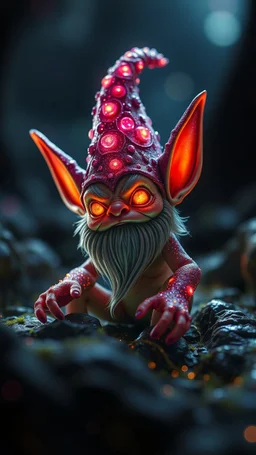 airbrush and pen outline, glittering Deep Gnome (Svirfneblin) gremlin, goa psy ambient in the style of vangelis and fsol, source vibrations, bokeh like f/0.8, tilt-shift lens 8k, high detail, smooth render, down-light, unreal engine, prize winning