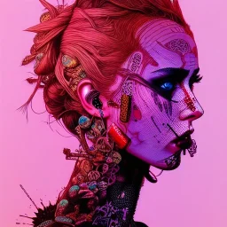 singer Danish MØ face, punk, hyper detailed, intricately detailed, illustration by <asaf hanuka> <kilian eng> <Yoji Shinkawa>, purple tones, darkred tones,