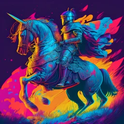 Knight on a horse, vivid, vibrant, comic style, fantasy