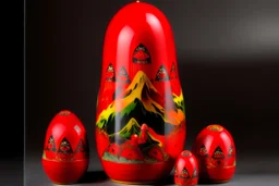 A red volcano with brimstone crystals designed in Matryoshka nesting dolls painted by Wassily Kandinsky