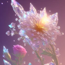 one big crystal subtle flower in a galactic ambiance with a beautiful fairy, transparent petals, delicate colors, in the foreground, full of details, smooth，soft light atmosphere, light effect，vaporwave colorful, concept art, smooth, extremely sharp detail, finely tuned detail, ultra high definition, 8 k, unreal engine 5, ultra sharp focus