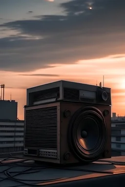 radio parlante en la terraza de un edificio alamanecer