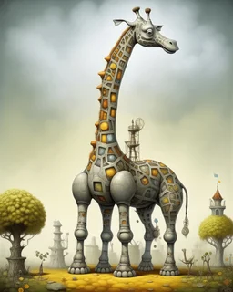 A gray tech elemental giraffe painted by Edward Hicks
