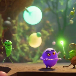 The hangman and the locust discussing the future of the universe on bubble world, art by Pixar and Dreamworks