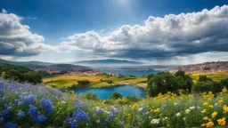 desktop wallpaper ,Turkey istanbul ,country side ,wild flowers,blue sky nice clouds,