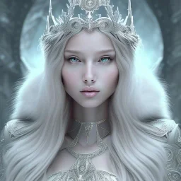 portrait of the most gorgeous, stunning, beautiful ice goddess with a large wolf, intricate crystal ice crown, large wolf, 8k resolution, high-quality, fine-detail, ornate, digital art, detailed matte, volumetric lighting, brian froud, howard lyon, selina french, annie stokes, lisa parker, greg rutowski,