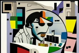 man with head inside a bank maschine in the style of Eileen Agar