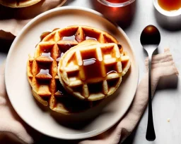 Round waffles with maple syrup plate