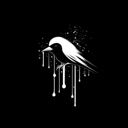 minimalistic black and white logo of a canary bird, dripping big drops of blood