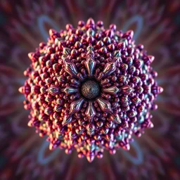 a mandelbulb 3d fractal made of metallic random color shperes, pertty artistc background
