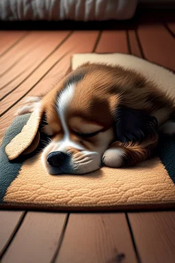 cute little dog, sleeps on a mat