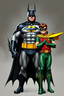 an extremely muscular version of the Adam West Batman and the Burt Ward Robin