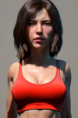 Ultra Realistic image, 25 years old brunette woman, Madrid, portrait, small stature, 1,54 cm tall, 50 kg weight, small chest, yakuza body tattoo, vibrant color, highly detailed, art stations, concept art, smooth, unreal engine 5, god rays, ray tracing, RTX, lumen lighting, ultra detail, volumetric lighting.