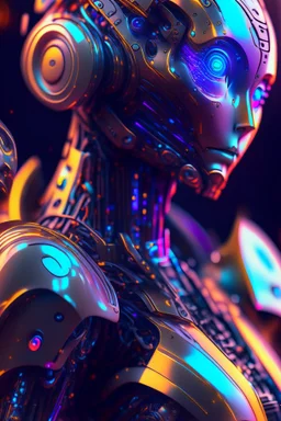 Imágen de arte digital, robot humanoide, calidad ultra, hiperdetallado, 8k, 3d, colores complementarios