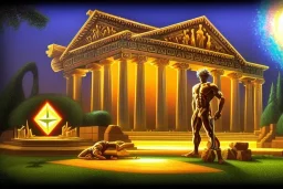 3d render illustration of in my 30's I calculated a phantasm to glimpse Pythagoras's golden thigh while performing cult mathematics during the gay ritual orgy in the style of Tim Burton, Thomas kinkade, Andy Warhol, Alphonse Mucha, Dan Mumford, hypermasculine, homoerotic, ancient Greece, Pythagorean hypersigil, polished glass, apparation, specter, smooth, sharp, HDR, dof, deep focus, hyper realistic, magic, mystical, ethereal, photorealistic, octane render