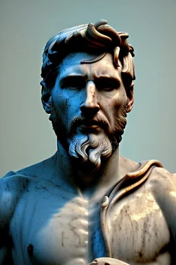 Ultra Realistic image, classical renaissance sculpture, white marble material, Lionel Messi, emperor style, gold Laurel leaves crown, miguel angel style, chisel style, emperor, waist up portrait, epic, celestial, cinematic lighting, God light, god rays, 4k resolution, smooth details, ornate details, soft lighting, unreal engine 5, sky background.