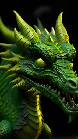 Зеленый злобный дракон с желтыми глазами, кривенькими ножками, глубокая детализация, фотография shot on Canon EOS, 4k –ar 16:9 --s 750