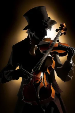 shadow buffoon with a violin, controlling the souls of people